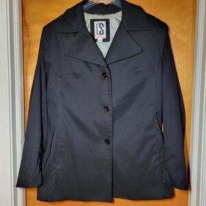 Vintage, Black, Button-Up Blazer-style Jacket With Water Repellant Coating